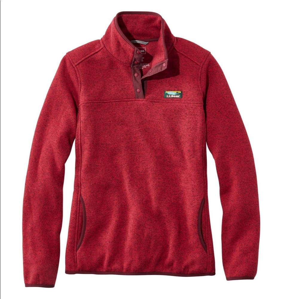 LL Bean Red Sweater Fleece Jacket size S